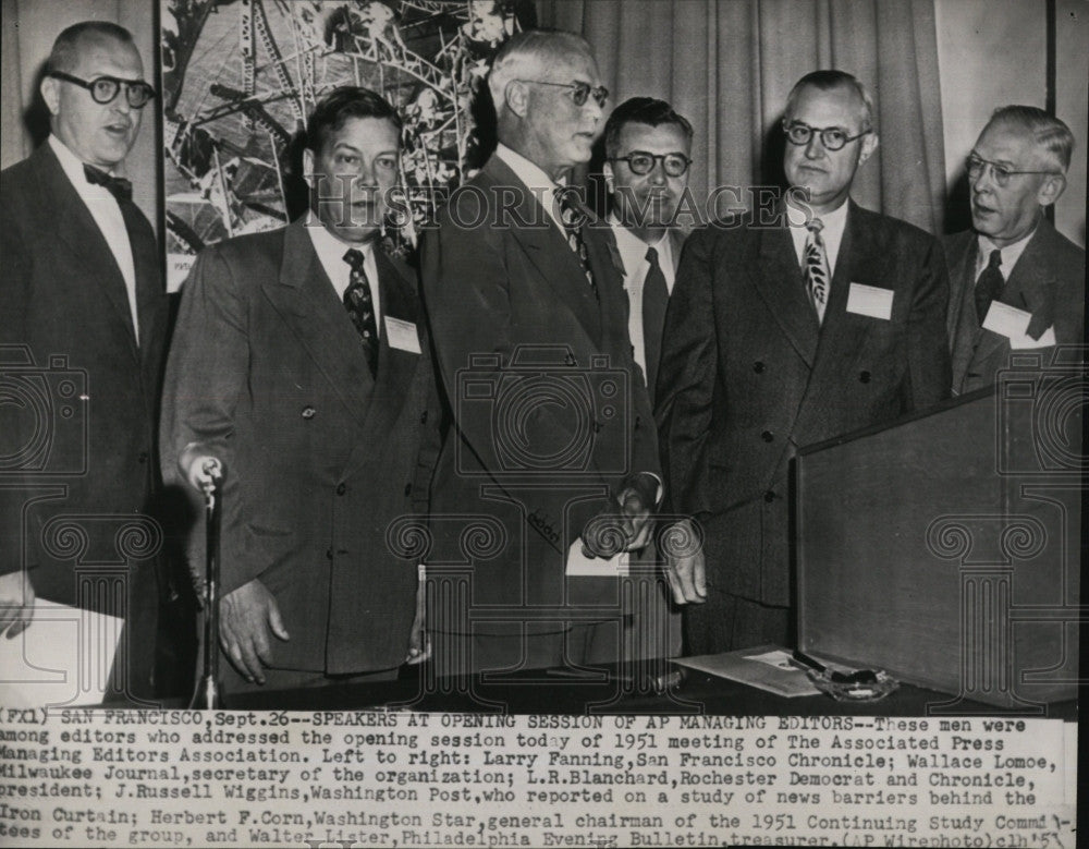 1951 Press Photo Larry Fanning, Wallace Lomoe,L.R. Blanchard, J. Russell Wiggins - Historic Images