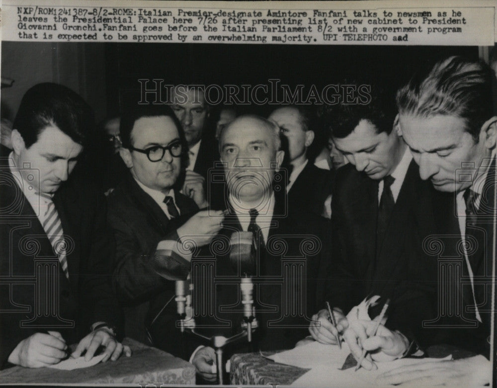 1960 Press Photo Premier-designate Amintore Fanfani &amp; Pres. Giovanni Gronchi - Historic Images