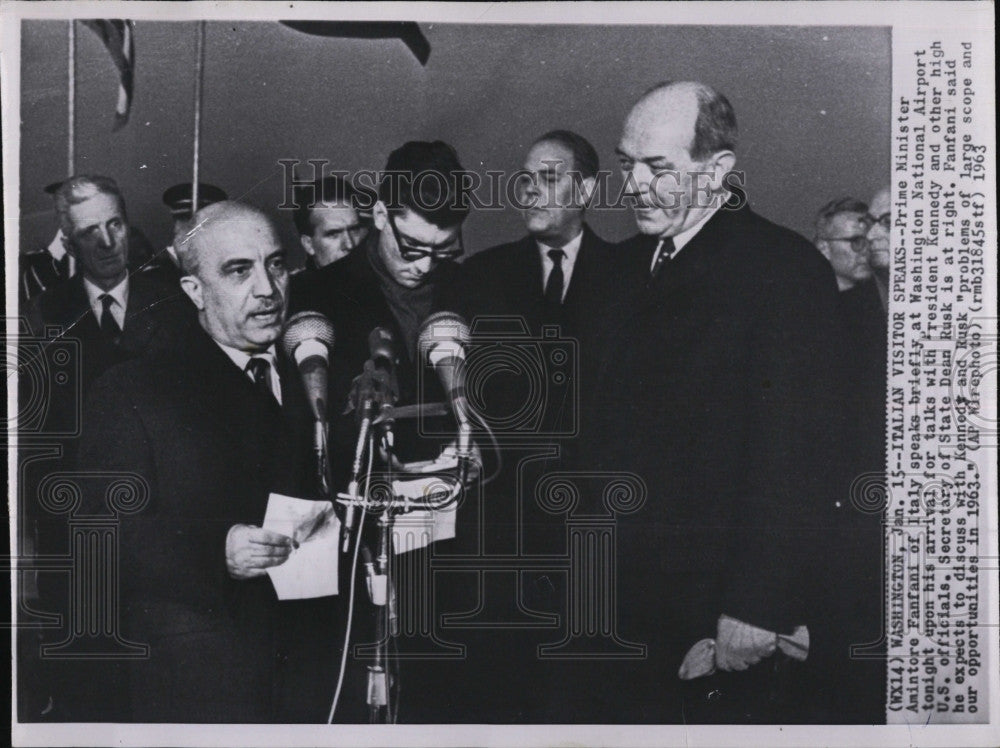 1963 Press Photo Prime Minister Amintore Fanfani with State Sec. Dean Rusk - Historic Images