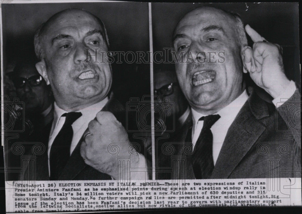 1963 Press Photo Italian Prime Minister Amintore Fanfani - Historic Images