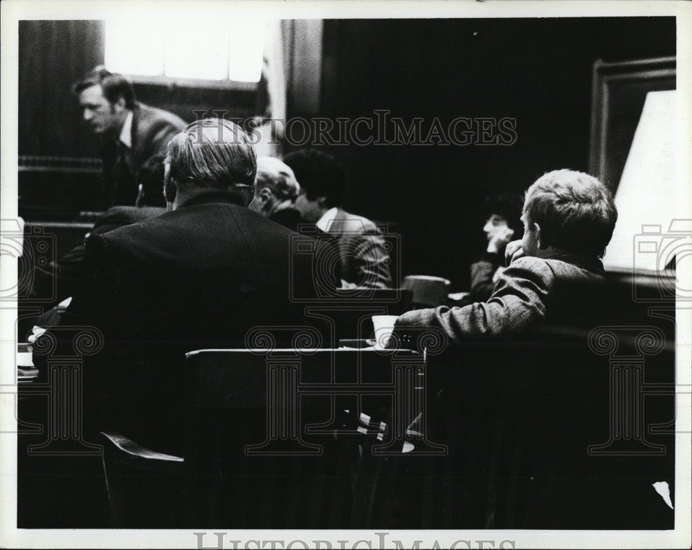 1981 Press Photo Myles Connor Trial Attorney Earle Cooley Dedham Superior Court - Historic Images