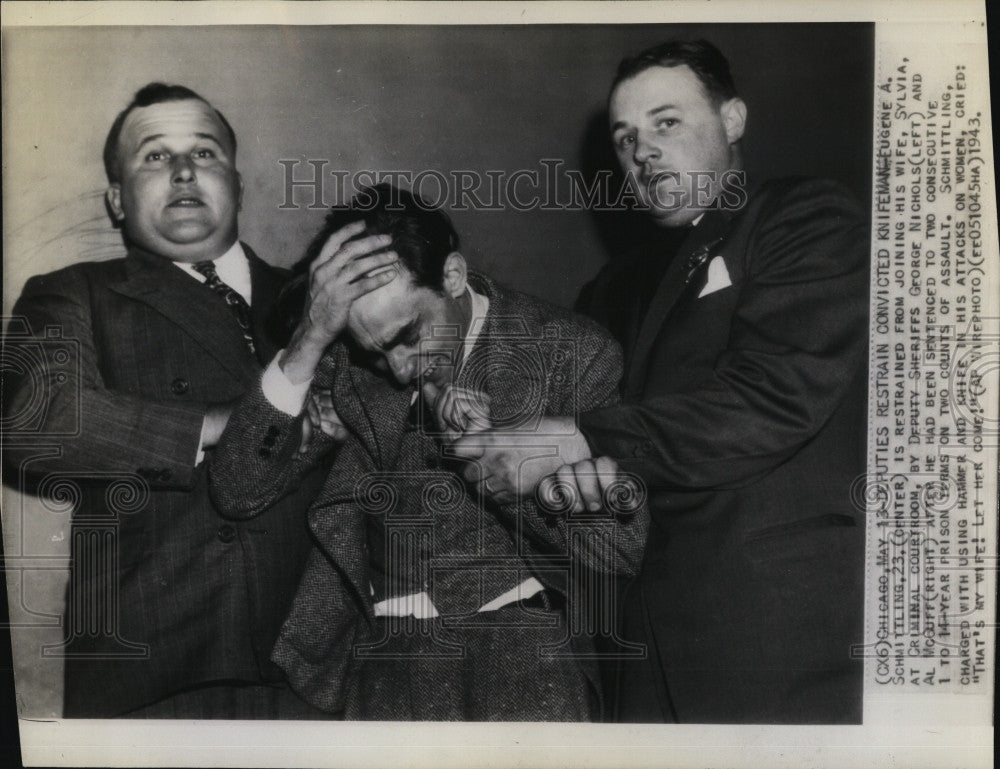 1943 Press Photo Eugene Schmittling, Deputy Sheriffs G. Nichols, Al McCuff - Historic Images