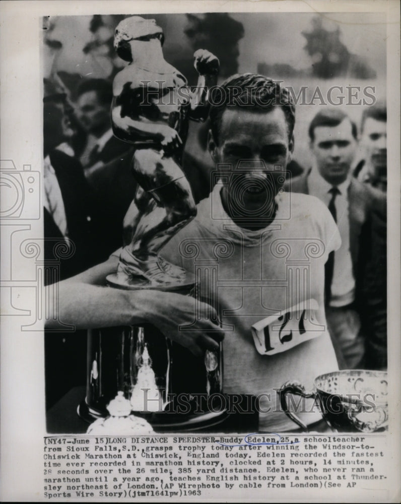 1963 Press Photo Buddy Edelen, teacher, won Windsor-Chiswick Marathon - Historic Images