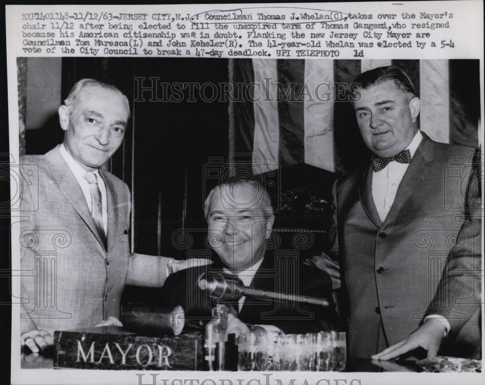 1963 Press Photo Councilman Thomas J. Whelan Sitting In Mayor Chair & Senators - Historic Images