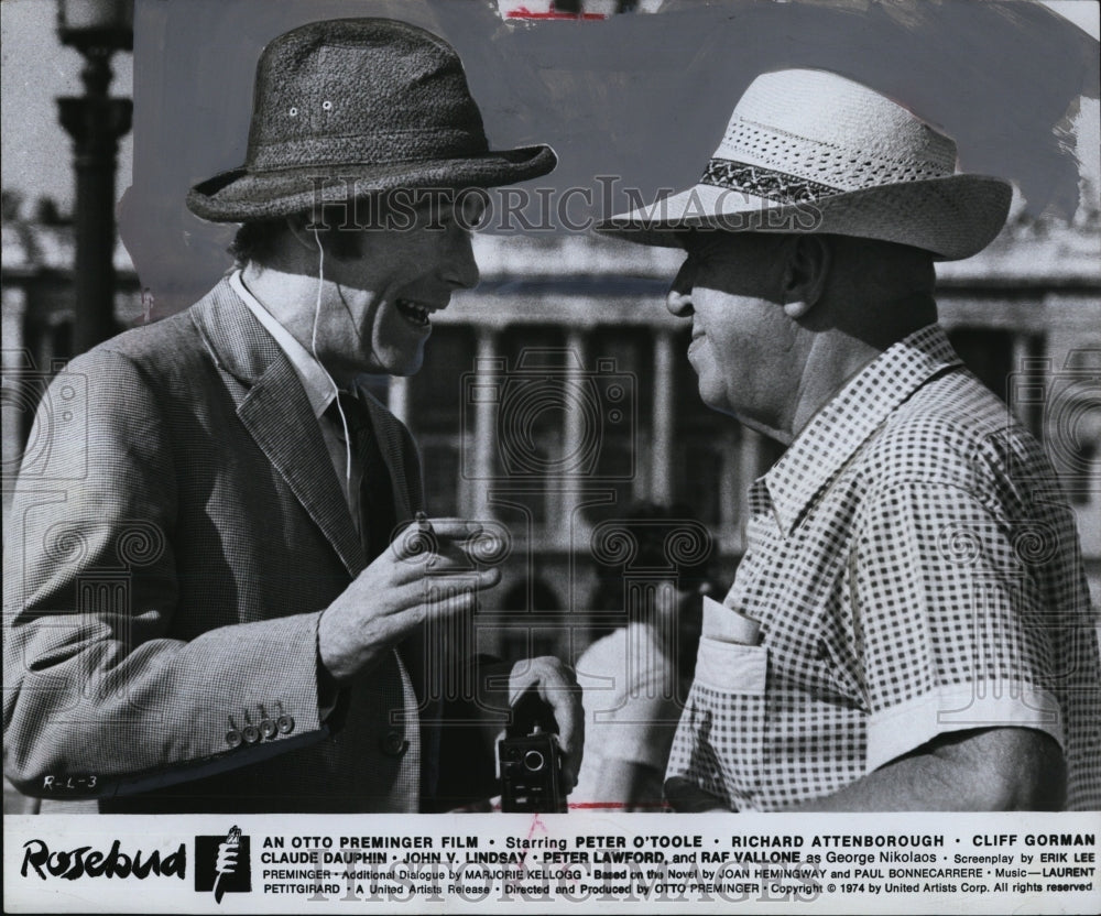 1974 Press Photo Actor Peter O'Toole Richard Attenborough Rosebud - RSM00311 - Historic Images