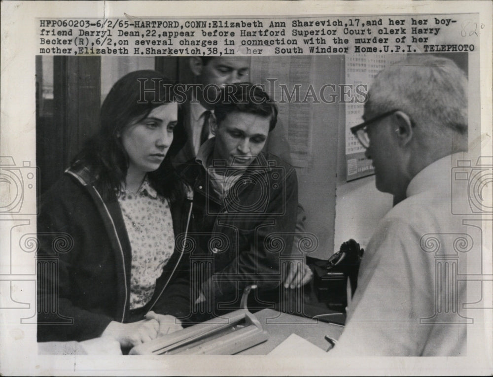 1965 Press Photo Elizabeth Ann Sharevich boyfriend Hartford Superior Court - Historic Images