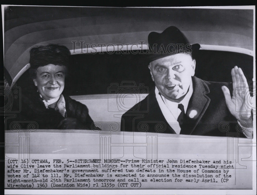 1963 Press Photo Prime Minister John Diefenbaker &amp; Wife Olive Leave Parliament - Historic Images