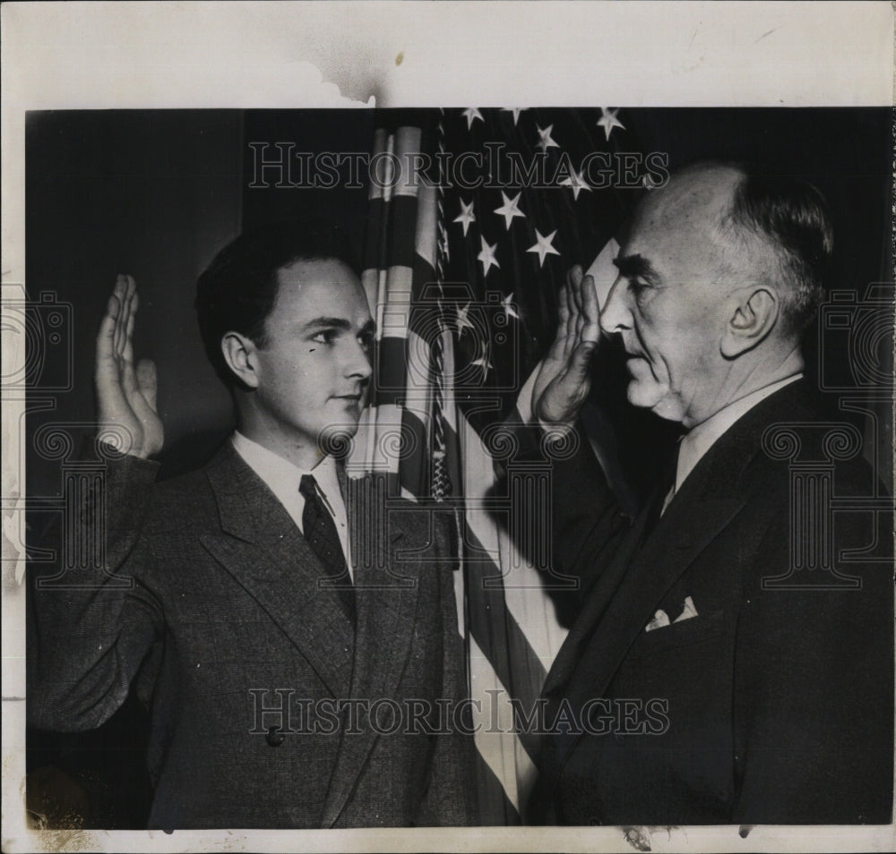 1951 Press Photo Captain Eddie Rickenbacker, Famed World War One Flying Ace, Son - Historic Images