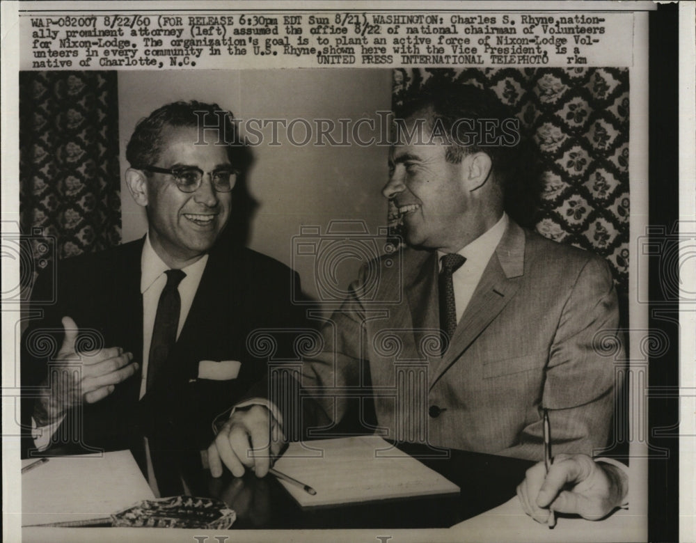1960 Press Photo Charles Rhyne, Prominent Attorney, National Chairman & Nixon - Historic Images