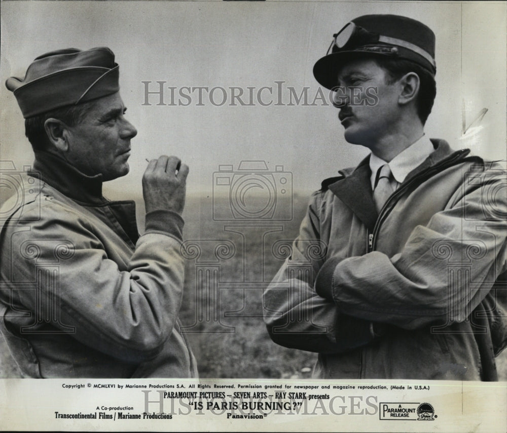 1966 Press Photo Claude Rich and Glenn Ford in &quot;Is Paris Burning?&quot; - RSM01825 - Historic Images