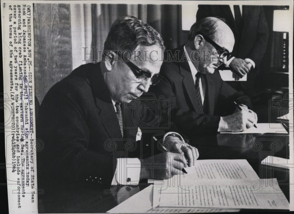 1964 Press Photo Dean Rusk, Secretary State, Ryuji Takeuchi, Japanese Ambassador - Historic Images