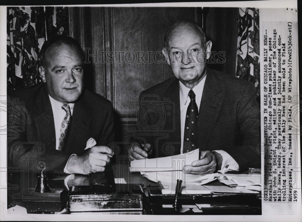 1959 Press Photo Chicago Sun Times Publisher Marshall Field &amp; John S. Knight - Historic Images