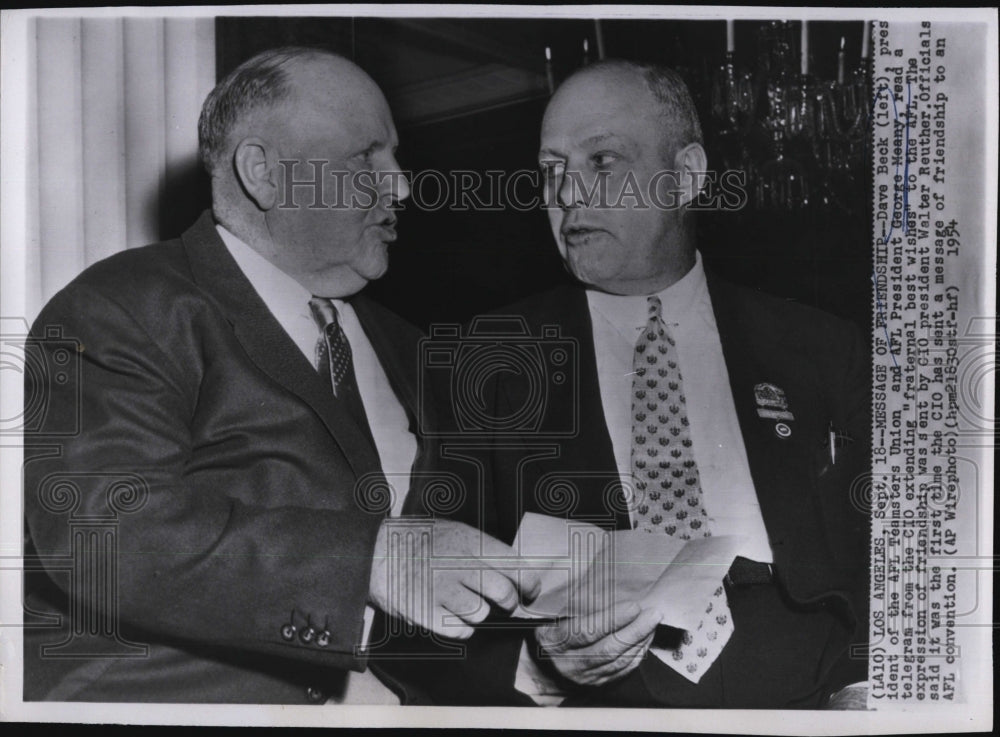 1954 Press Photo Teamsters Union President Dave Beck &amp; AFL Pres.George Meany - Historic Images