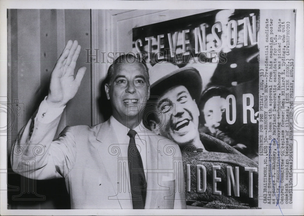 1956 Press Photo Presidential Candidate Adlai Stevenson  &amp; George Mahoney - Historic Images