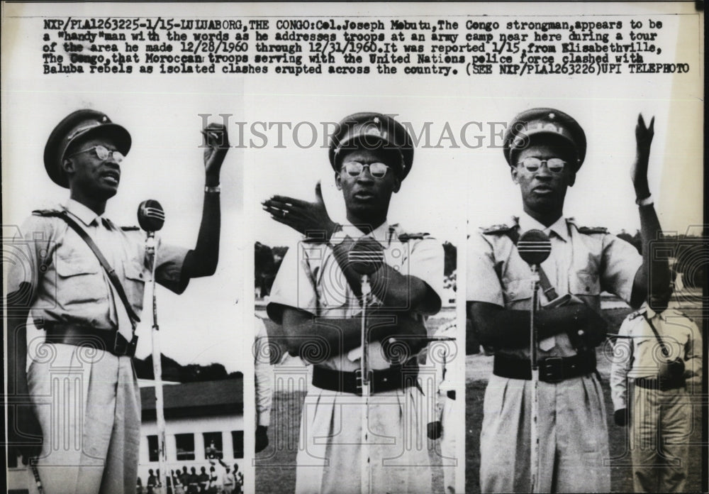 1960 Press Photo Col. Joseph Mobutu Addressing Troops In Congo - Historic Images