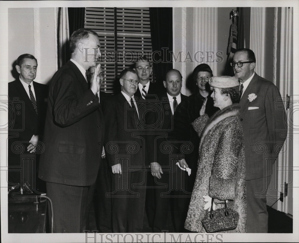 1956 Press Photo Annette Grandchamp Sworn in by Gov Herter a Clerk of Court - Historic Images