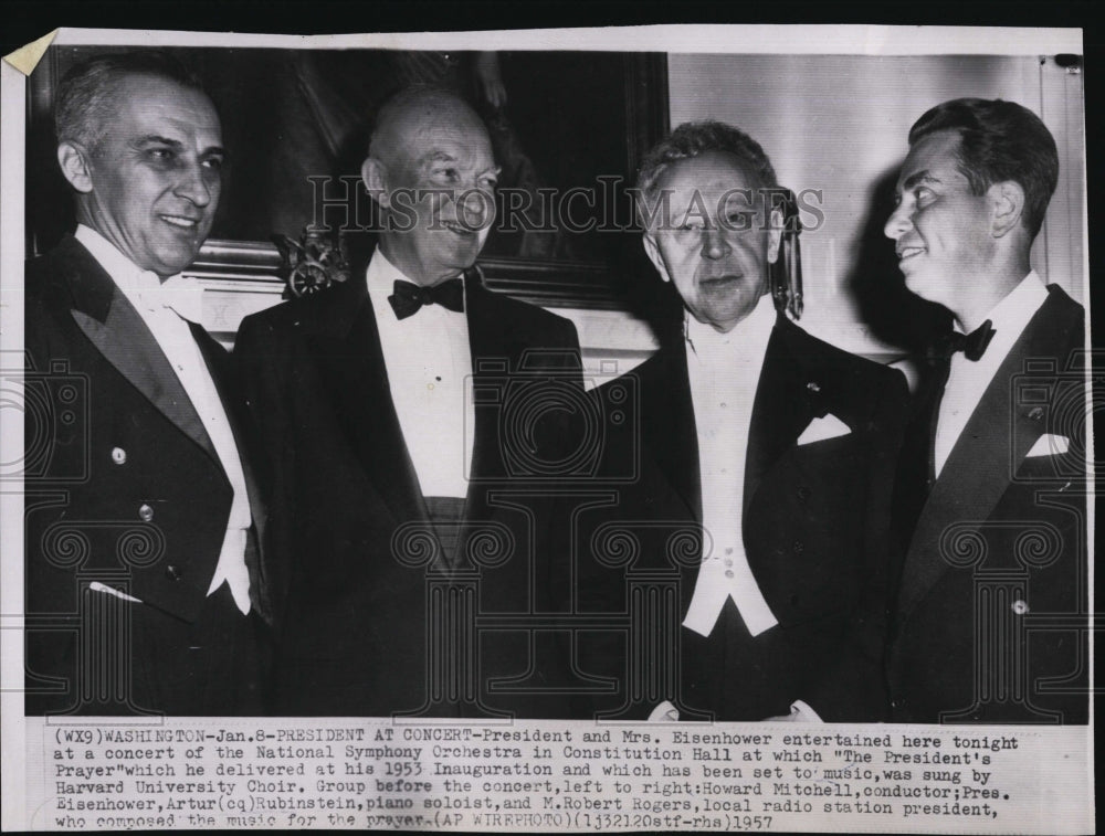 1957 Press Photo Howard Mitchell, Conductor, President Eisenhower, A. Rubinstein - Historic Images