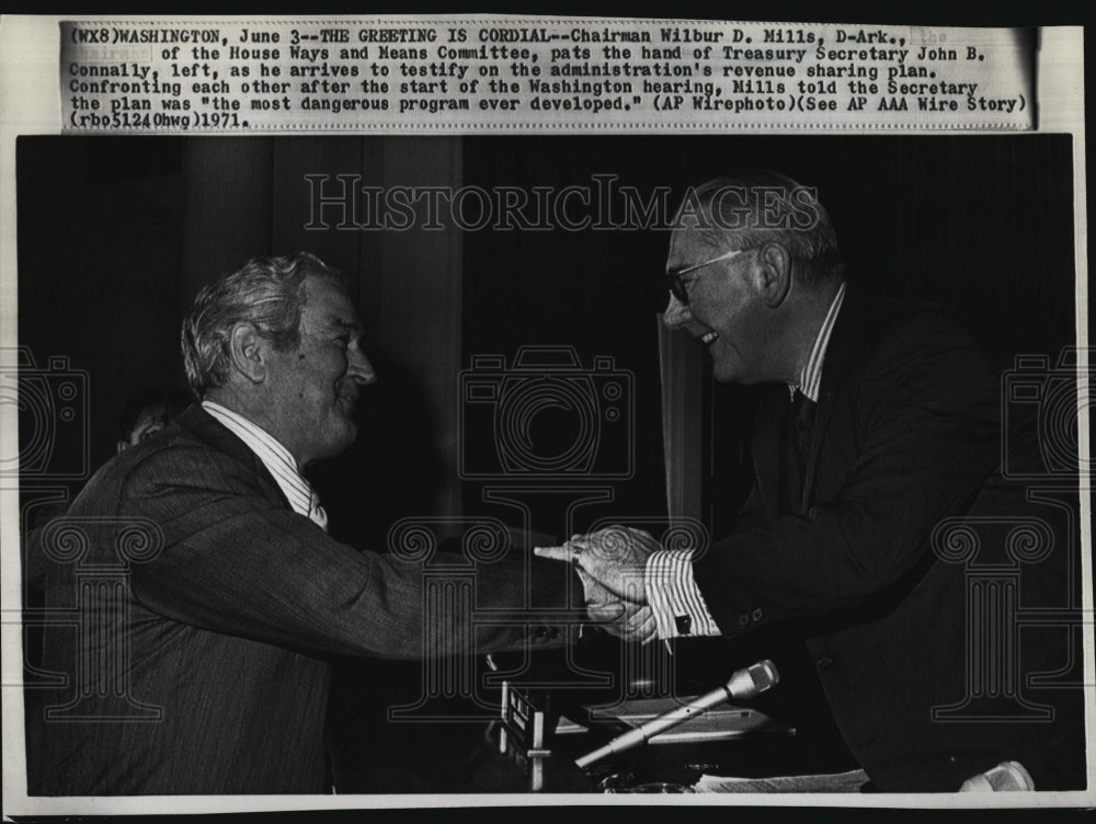 1971 Press Photo Chairman Wilbur Mills, Treasury Secretary John B. Connally - Historic Images