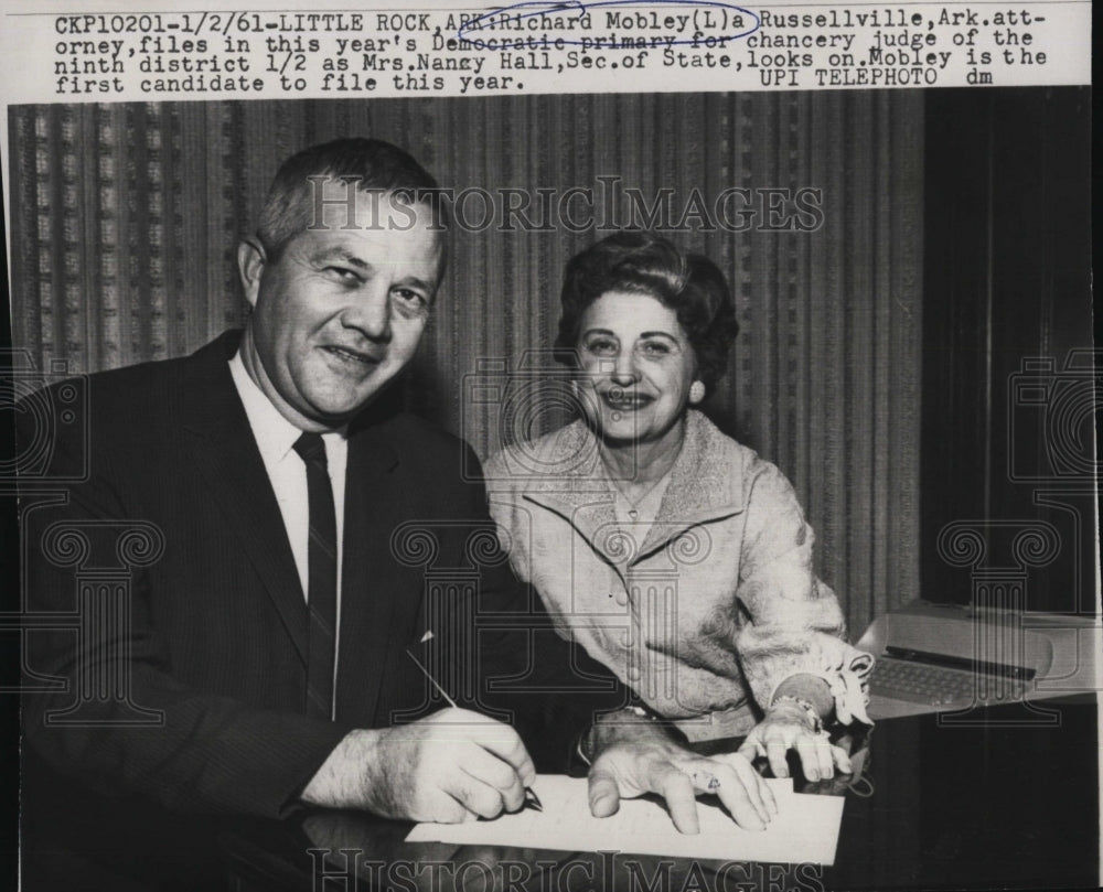 1961 Richard Mobley & Mrs Nancy Hall, Ark politicians-Historic Images