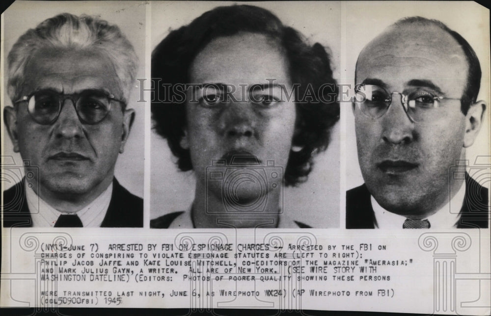 1945 Press Photo Philip Jacob Jaffe Kate Louise Mitchell Arrested by FBI - Historic Images