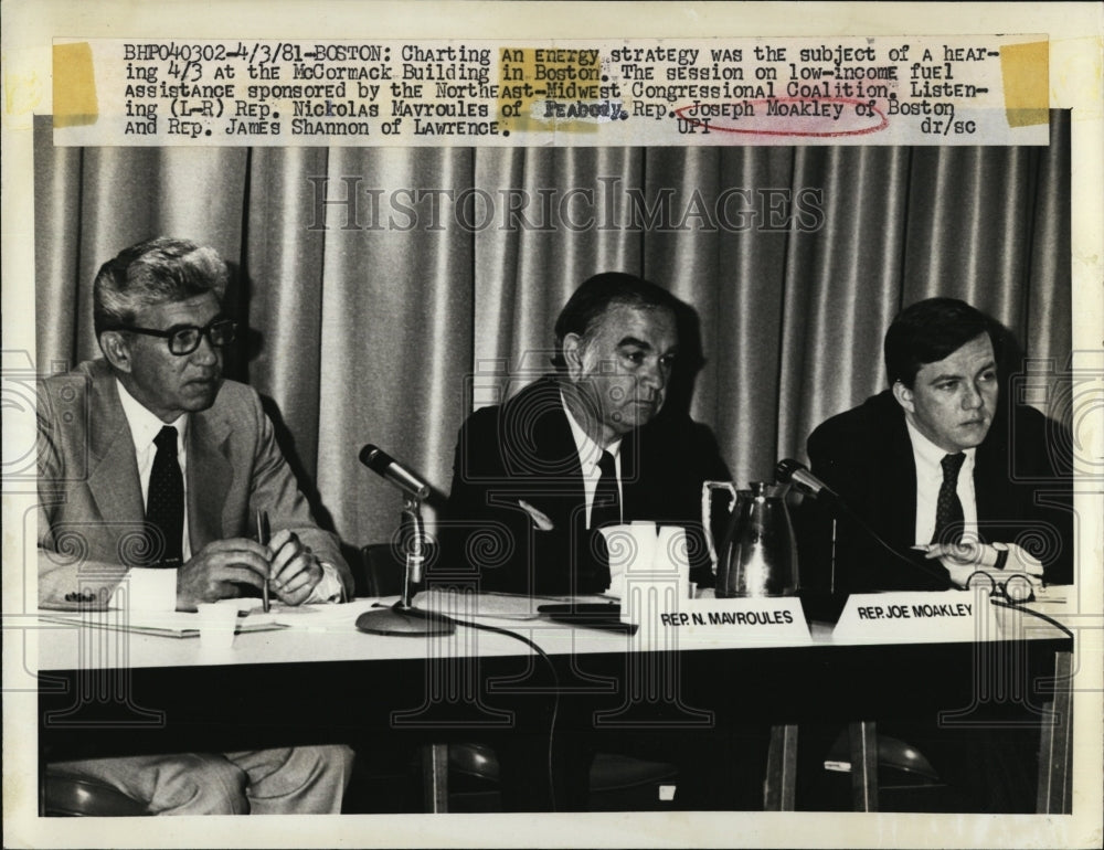 1981 Press Photo Rep. Nickolas Mavroules, Rep. Joseph Moakley, Rep. J. Shannon - Historic Images