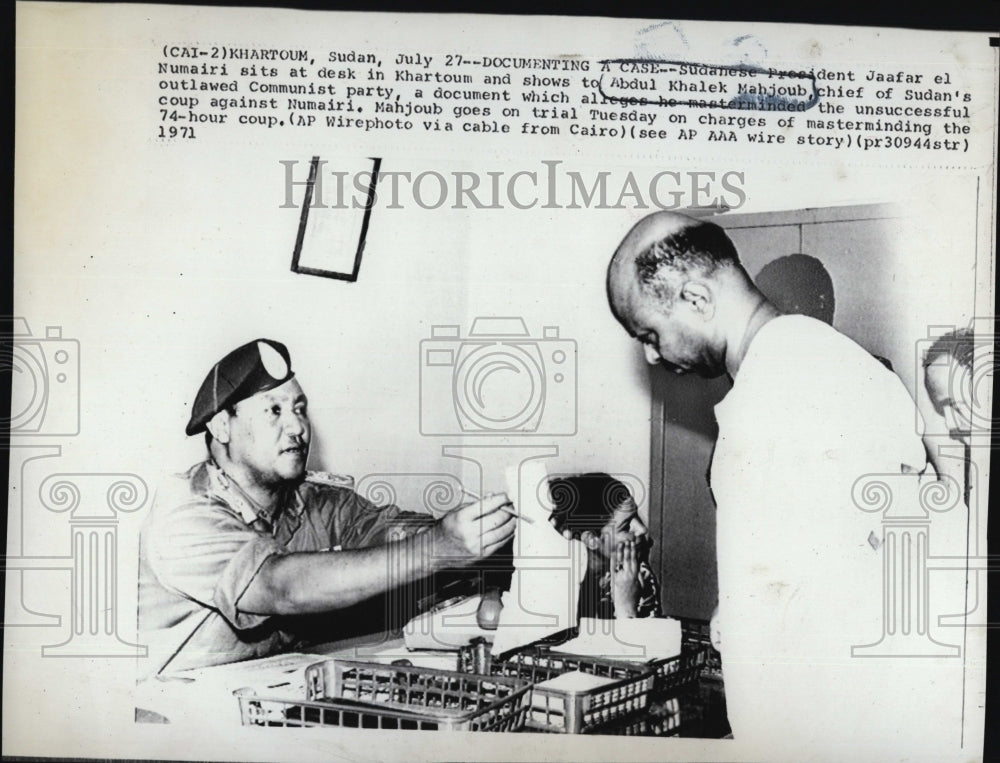 1971 Press Photo Sudanese President Jaafar el Numairi, Abdul Khalek Mahjoub - Historic Images