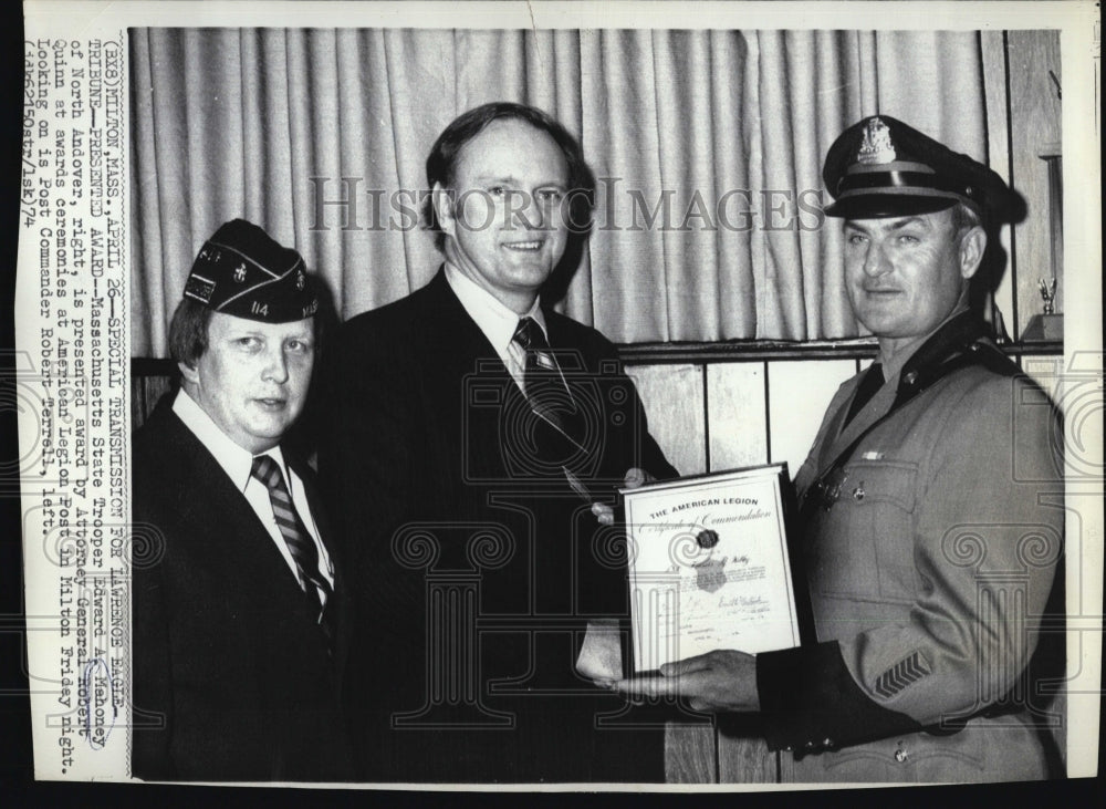 1974 Press Photo Massachusetts State Trooper Edward Mahoney Wind Award - Historic Images