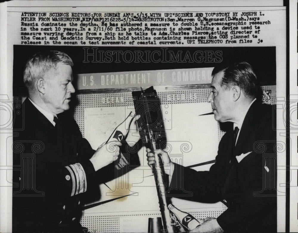 1960 Press Photo Senator Warren G. Magnusen US Oceanographic research - Historic Images