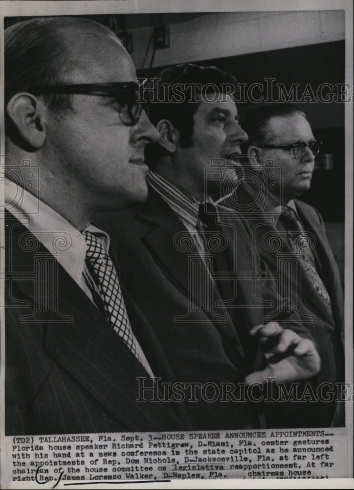 Press Photo Fla. speaker of house Richard Pettigrew,Rep D Nichols, Rep J Walker - Historic Images