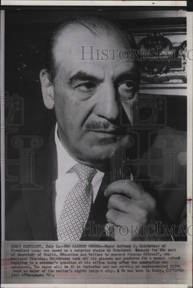 1962 Press Photo Mayor Anthony J. Celebrezze, Appointed by President Kennedy - Historic Images