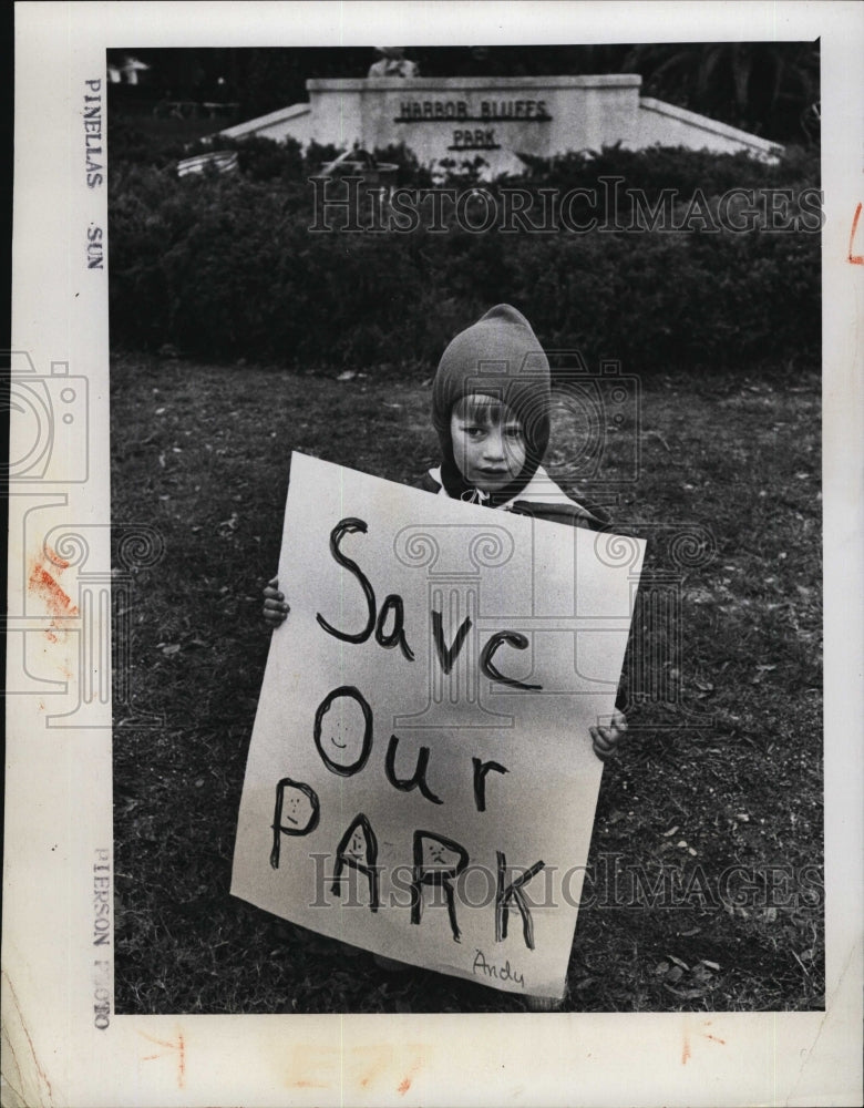 1974 Press Photo Three-Year-Old Andy Williams Wants To Save Park Near His Home - Historic Images