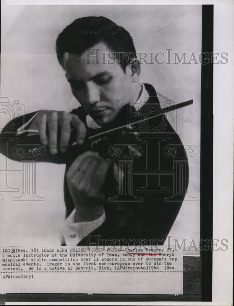 1962 Press Photo Charles Tregor Violinist &amp; Music Instructor - Historic Images