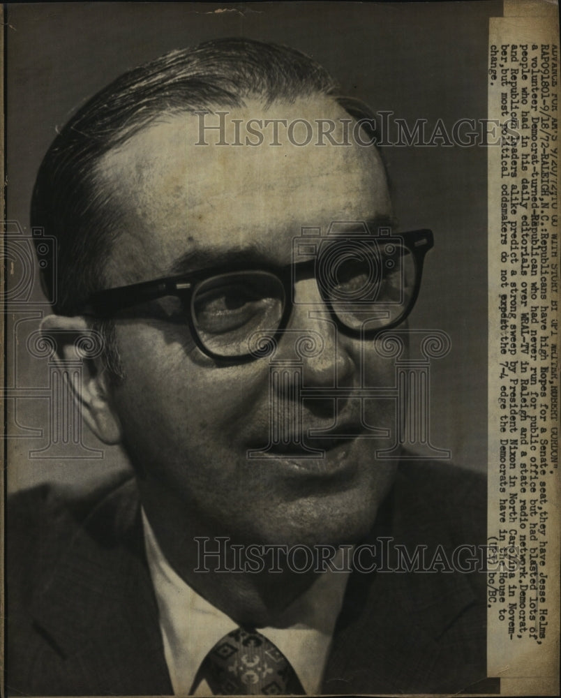 1972 Press Photo Running for Senate Jesse Helms Democrat Turned Republican - Historic Images