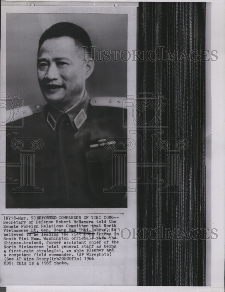 1966 Press Photo Lt Gen Hoang Van Thai Leader Of Viet Cong In South Vietnam - Historic Images