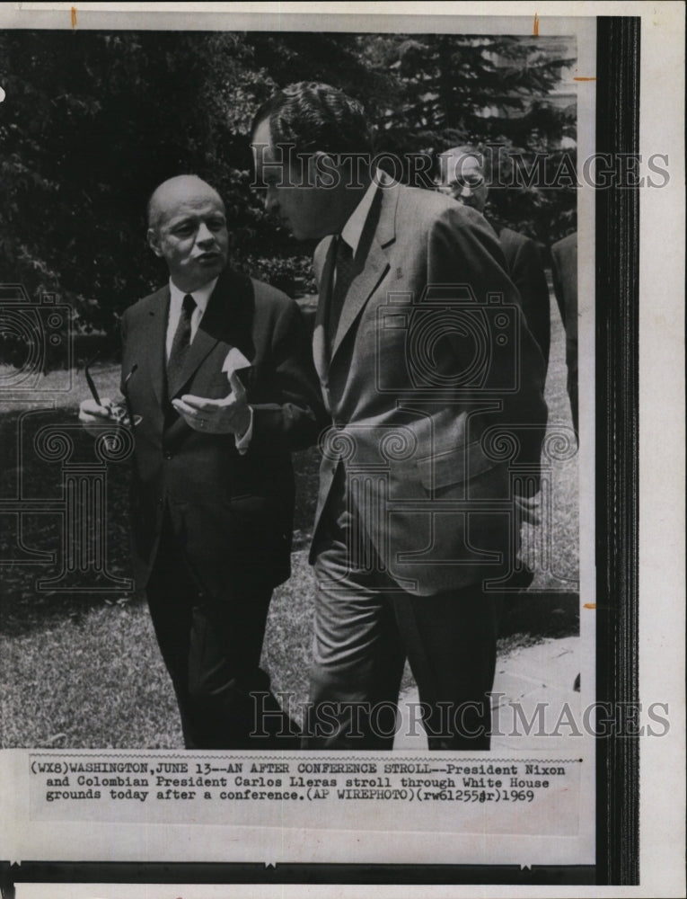 1969 Press Photo U.S.Pres.Nixon and Columbian Pres.Carlos Lleras at White House - Historic Images