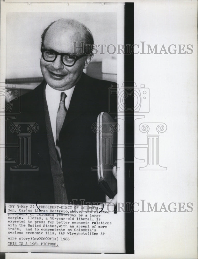 1966 Press Photo Sen.Carlos Lleras Restrepo elected as 30th Pres. of Columbia. - Historic Images