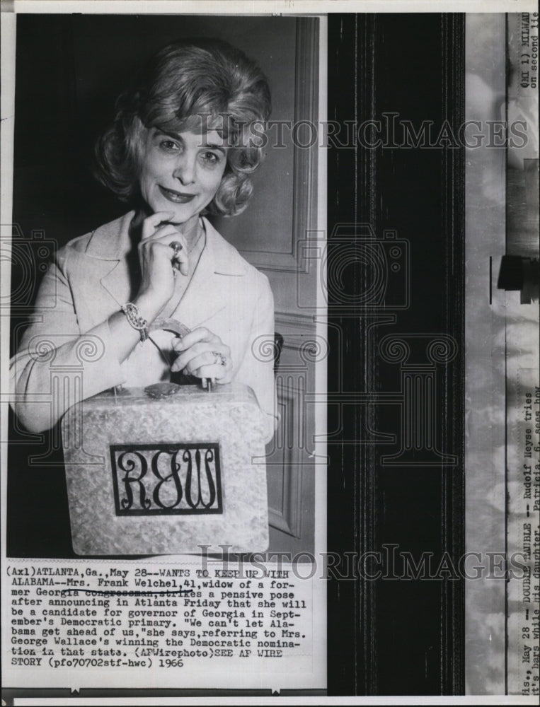 1966 Press Photo Mrs Frank Welchel, widoe of Georgia congressman runs for Gov. - Historic Images