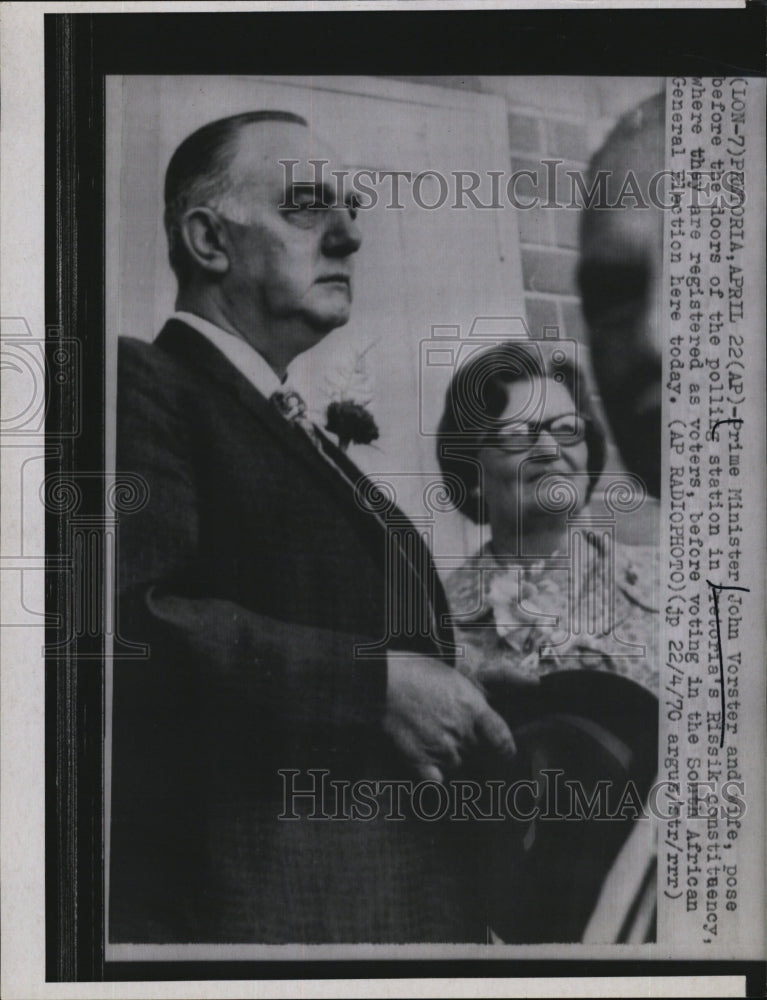 1970 Press Photo Prime Minister John Vorster and wife General Election - Historic Images