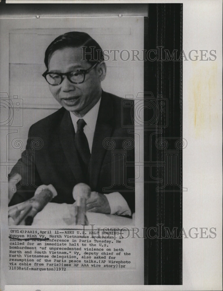 1972 Press Photo Nguyen Minh Vy, North Vietnamese spokesman at Paris conference - Historic Images