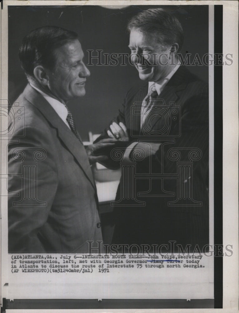 1971 Press Photo Secretary Of  Transportation John Volpe With Georgia Governor - Historic Images