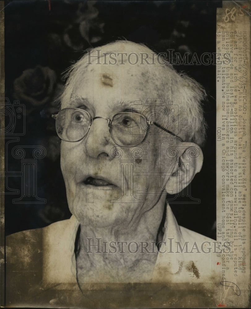 1974 Press Photo Joseph &quot;the Yellow Kid&quot; Weil celebrates 99th Birthday - Historic Images