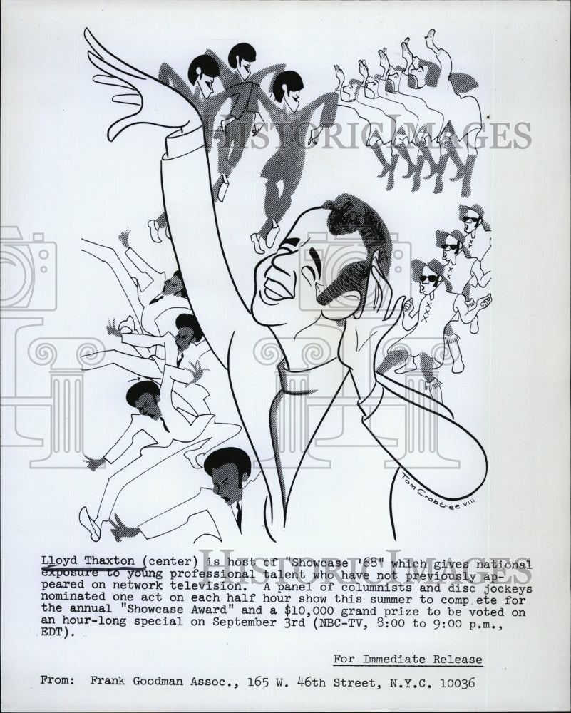 1968 Cartoon of Lloyd Thaxton hosts "Showcase '68" - Historic Images