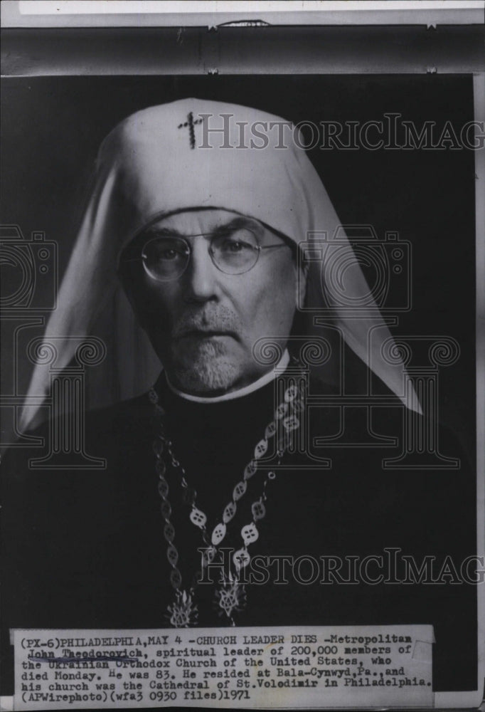 1971 Press Photo John Theodorovich, Spiritual Leader of Ukrainian Othodox Church - Historic Images