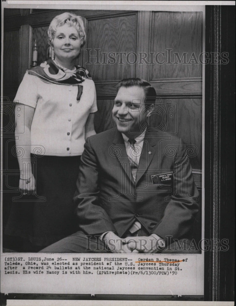 1970 Press Photo New Jaycees Pres.Gordon B. Thomas & wife Nancy - Historic Images