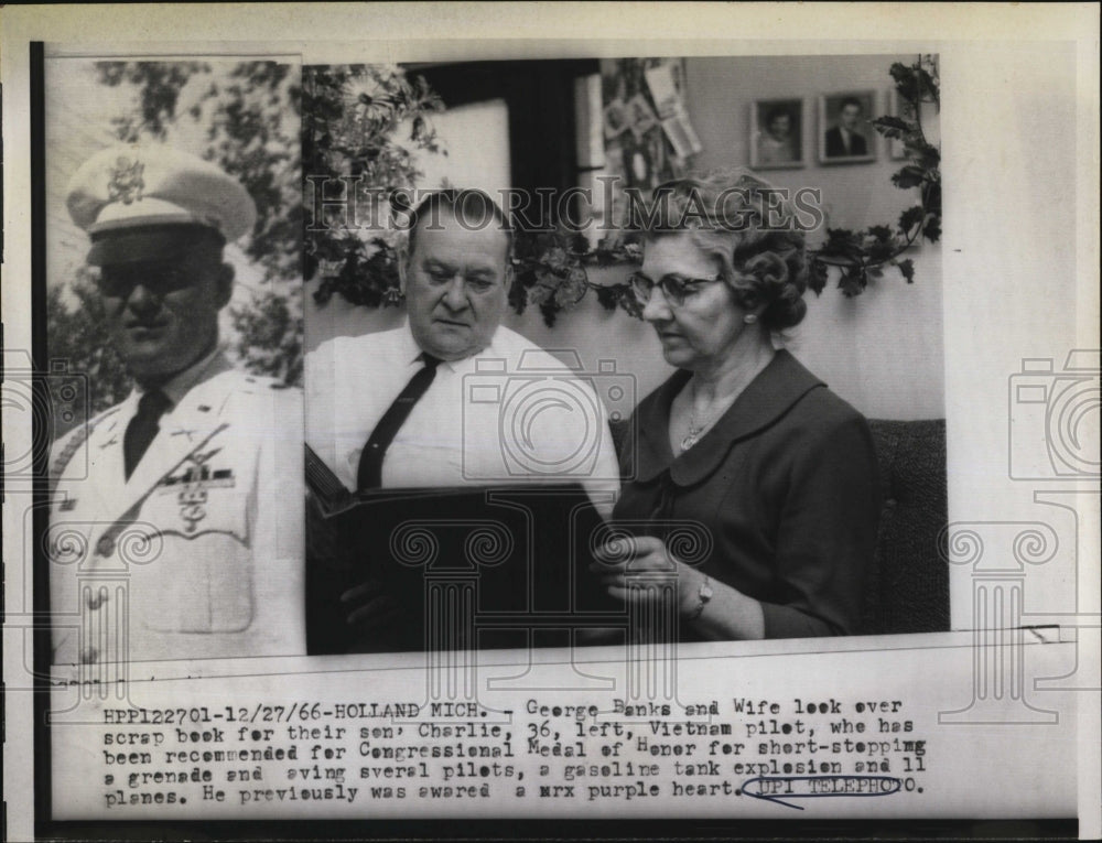 1966 Press Photo George Banks wife scrap book son Charlie Vietnam pilot - Historic Images