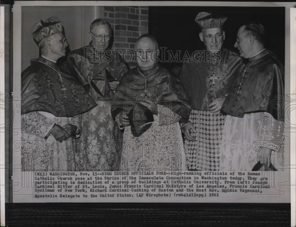 1961 Press Photo Francis Cardinal Spellman and others at dedication of school - Historic Images