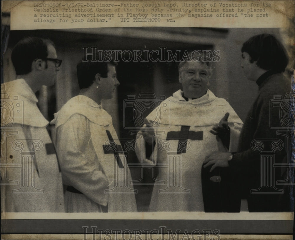 1972 Press Photo Father Joseph Lupo places recruitment ad in Playboy magazine - Historic Images