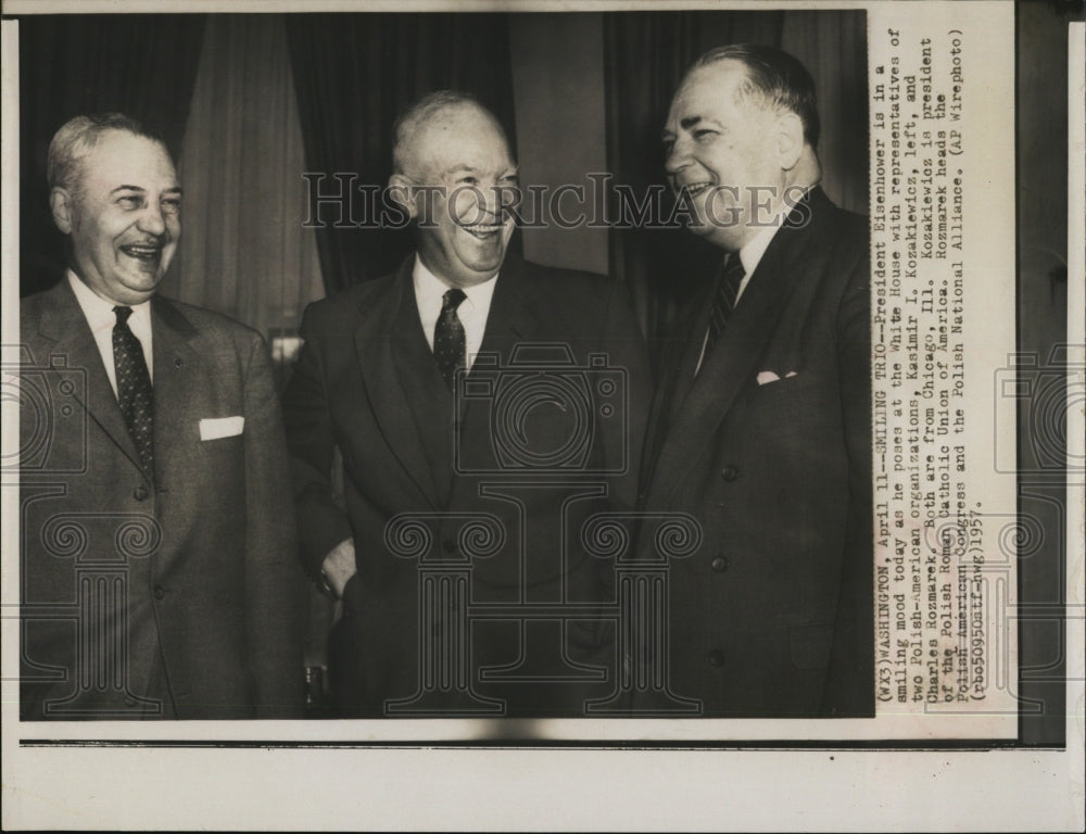 1957 Press Photo President Eisenhower, Kasimier Koxakiewicz &amp; C Rozmarek - Historic Images