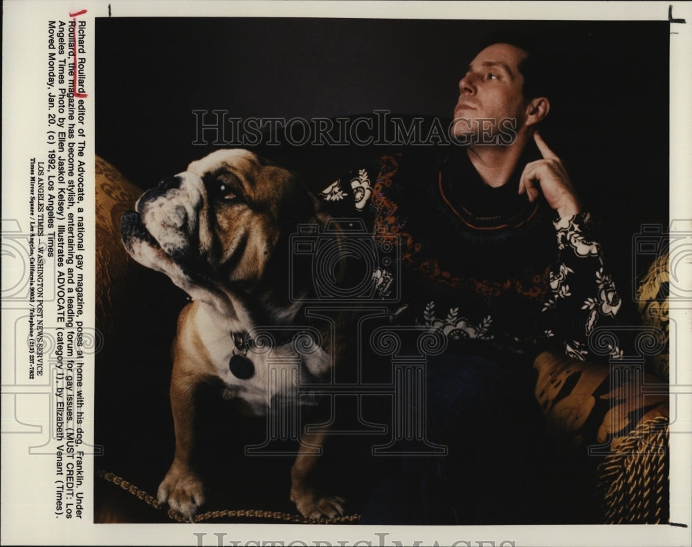 1992 Press Photo "Advocate" Editor Richard Rouilard with Dog, Franklin - Historic Images