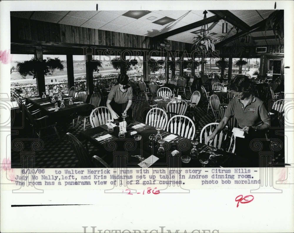 1986 Press Photo Judy McNally, Kris Madaras in Andres Dining Room - RSM08155 - Historic Images